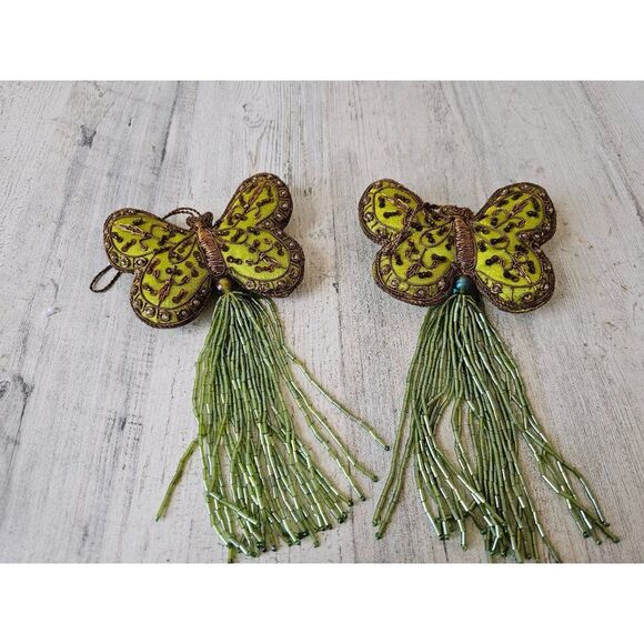 Beaded butterfly ornament set insect vintage Xmas tree - Picture 1 of 8